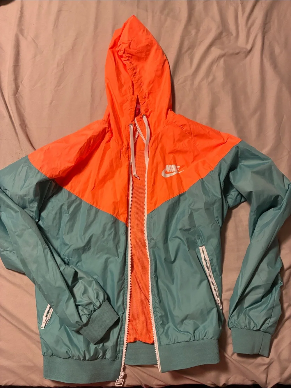 Nike Teal and Neon Orange Hooded Windbreaker Jacket - Picture 1 of 1